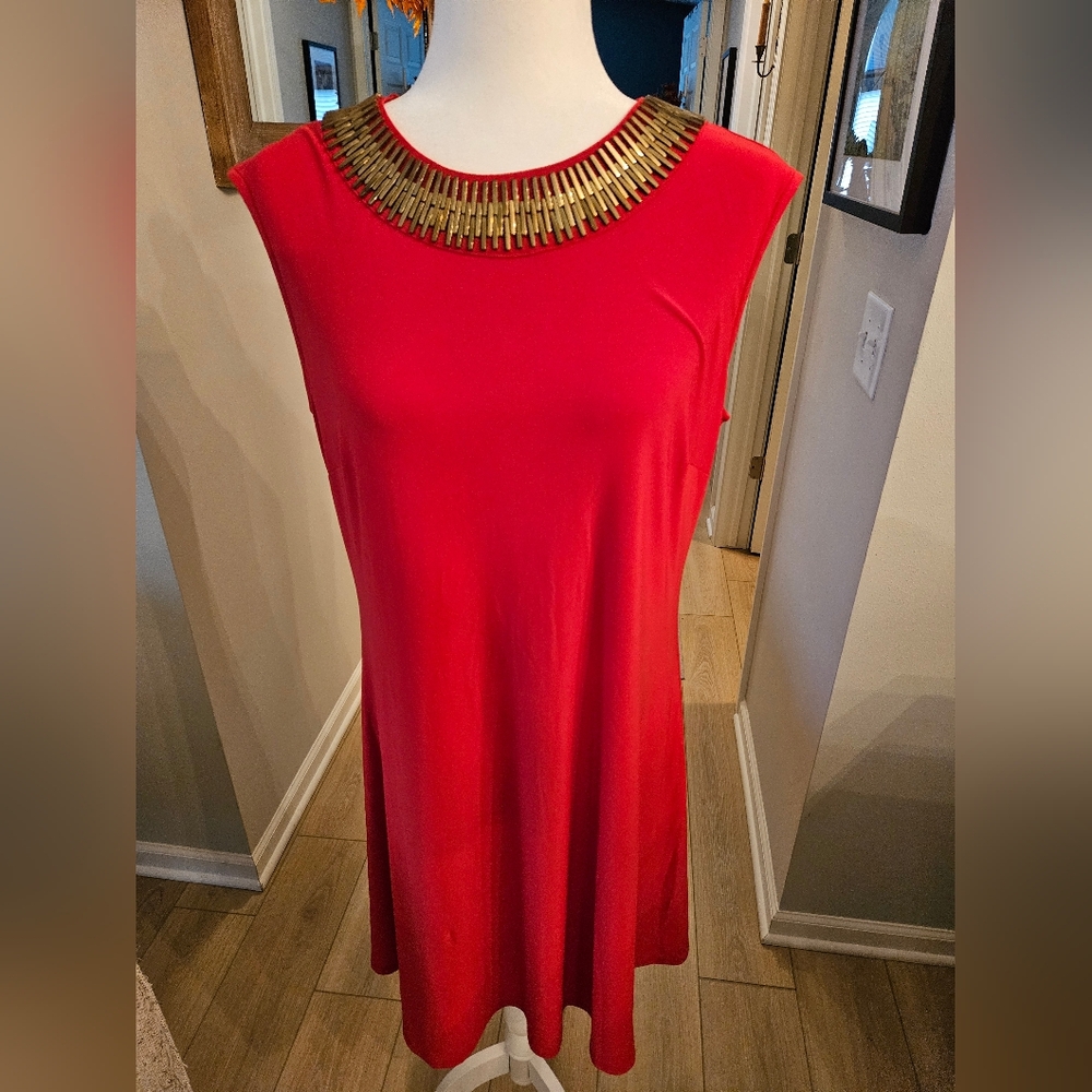 Red Sleeveless Dress with Gold Accent